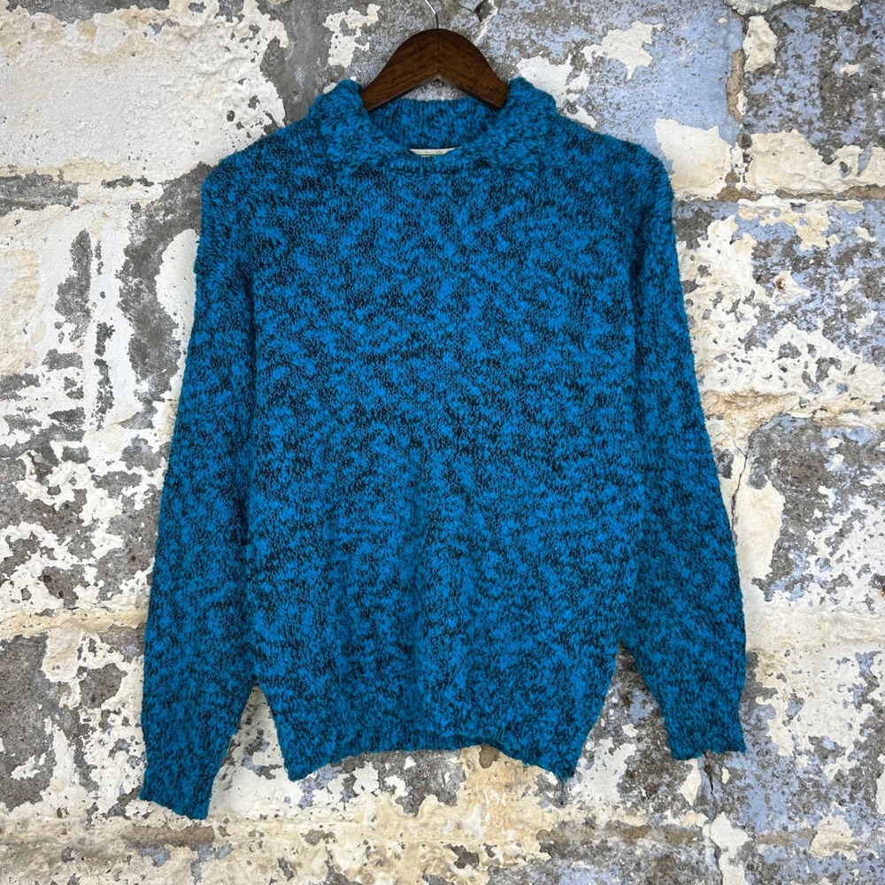 Vintage 80's Shenanigans Sweater Blue Black Marled Knit Collared Womens Medium